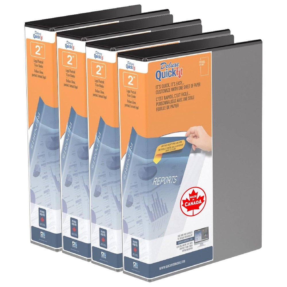 QuickFit 4-Pack Heavy-Duty 8 1/2″ x 14″ Portrait Legal Binder, 3-Ring Binder,…