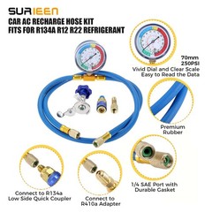 R134A R12 R22 Refrigerant Charging Hose with Gauge, 51” AC Refrigerant Recharge