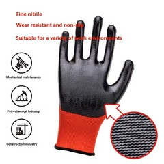 Industrial Work Gloves Black Nitrile Coated Gardening Builder Grip 12 Pairs