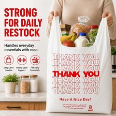 1000 Count White Thank You T-Shirt Bags, 11 x 6 x 21 in