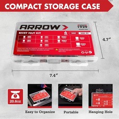 Arrow 200PCS SAE Rivet Nut Kit For Rivnut Tool Nut Setter Thread Set Nutsert Gun