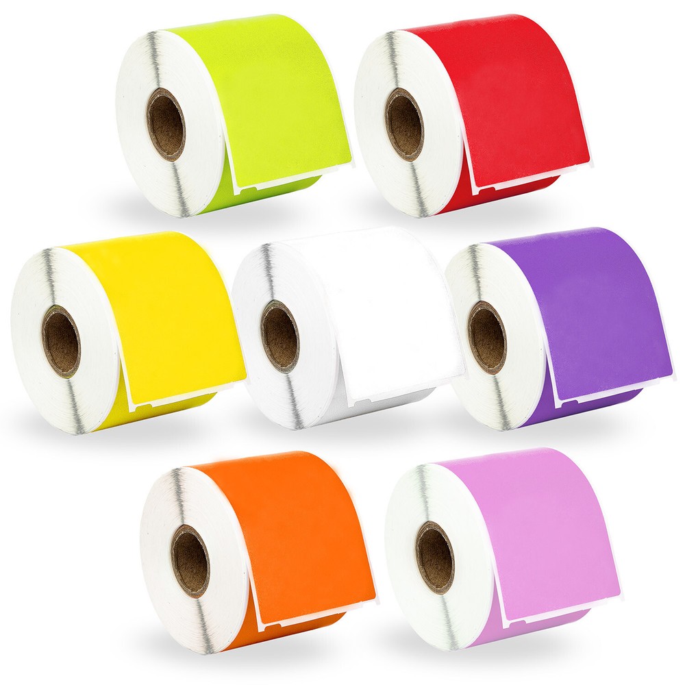 DYMO LW 30256 – 7 Rolls – 1 each GREEN YELLOW RED WHITE LAVENDER ORANGE PINK