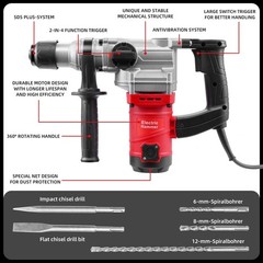 SDS-Plus Rotary Hammer Drill Corded Drills 1-1/4″ 4 Modes Chipping Hammers