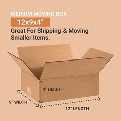 BOX USA Shipping Boxes Medium 12″L x 9″W x 4″H 12x9x4″ (25-Pack), Kraft