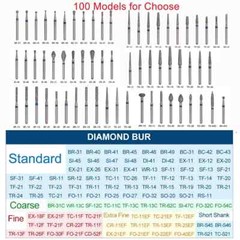 100Pcs Dental Diamond Bur Polishing For High Speed Handpiece Friction Grip 1.6mm