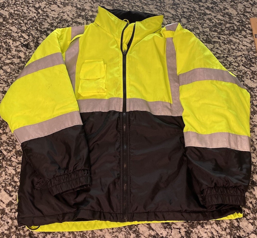 Men’s Neon Green Safety Polyester Work Jacket Size 2 XL