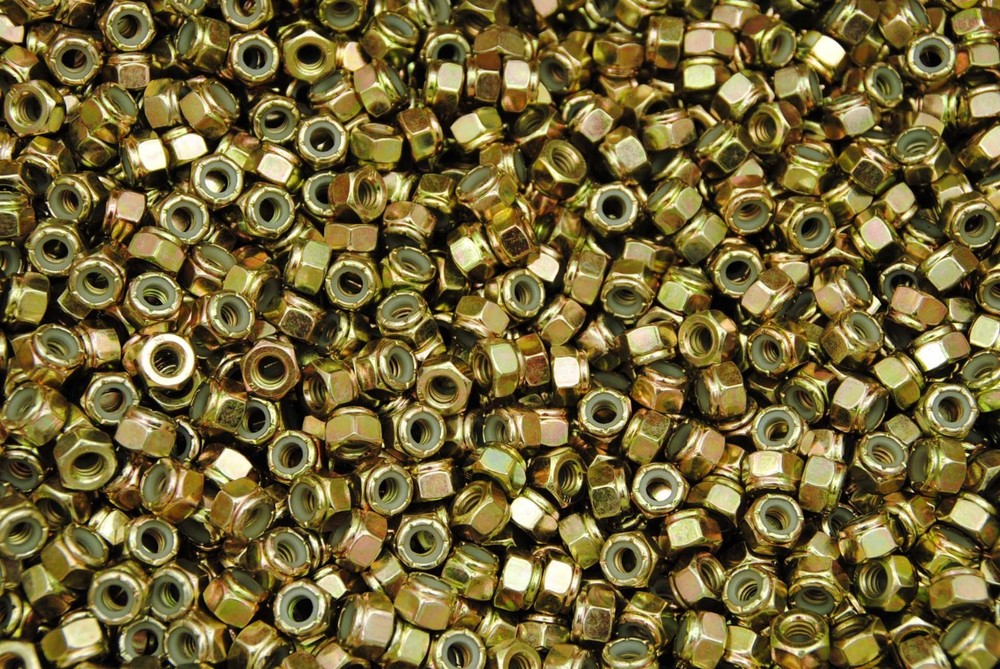 (500) Nyloc Grade 8/C Hex Locking Nuts 1/4-20 Yellow Zinc Plated Nylock