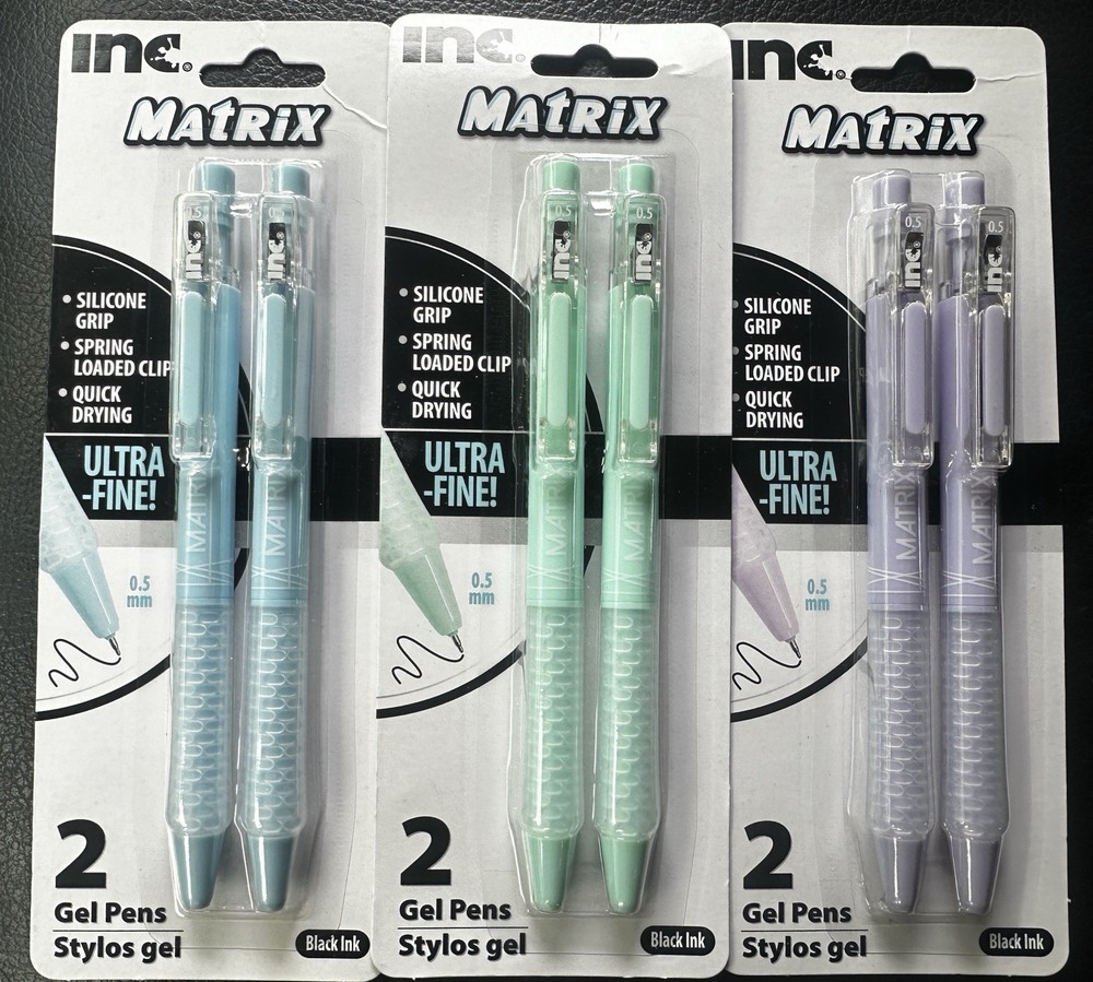 VIRAL pens 3 Packs 6 Pens INC Matrix Black Ink Gel Pens Silicone Grip Mint