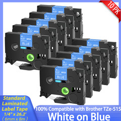 10x TZe-515 TZE 515 White on Blue 6mm Label Tape Fit For Brother PT-D200MA