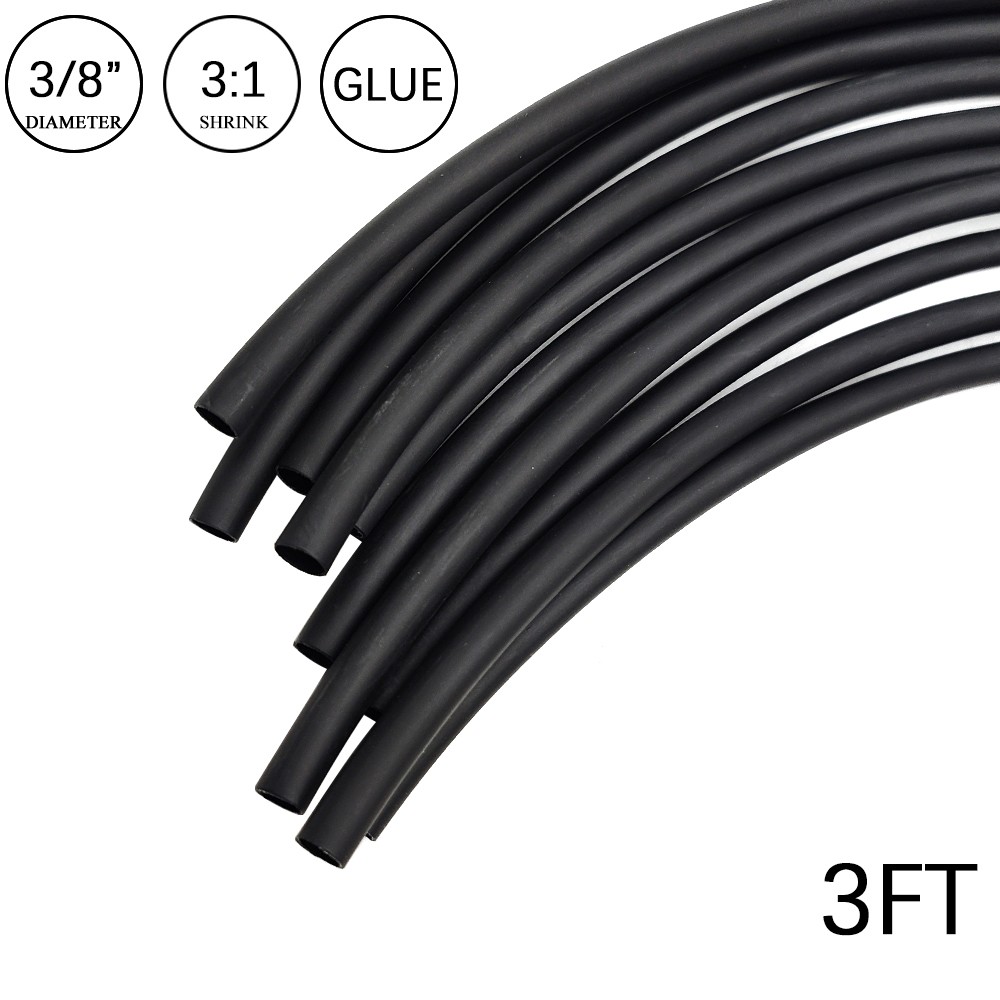 3:1 Heat Shrink Tube-3/8″ Black Dual Wall Marine Adhesive Glue Lined Waterproof