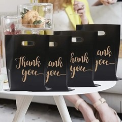 Black Gold Thank You Bags Business Retail Party Plastic Shopping 8”x12”in 100PCS