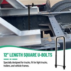 12 inch Square Bend U-Bolt Kits, Heavy Duty Steel Square U-Bolts with 6 inch Tie