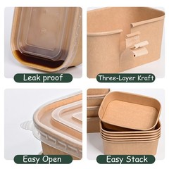 50 Pack 25 OZ Kraft Paper Food Containers with Lids, Oil-Proof Soup & Salad Bowl