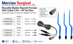 2PCS Bayonet Bipolar Forceps Set w/ 2 Cables US 2 Pin Non-Stick 22.5cm 0.5-2.0mm