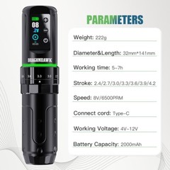 Dragonhawk L3 Tattoo Kit, Cordless/Cord Complete Tattoo 2 Batteries 2,000mAh