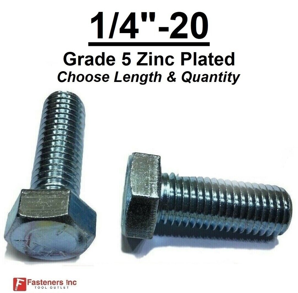 1/4-20 Hex Bolt Zinc Plated Grade 5 Cap Screw Coarse Thread (All Lengths & Qtys)