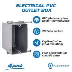 1-Gang New Work Outlet Box, 20 Cubic Inch (4-Pack) Single Gang PVC Electrical…