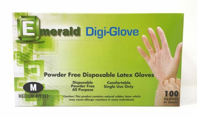 Emerald Digi-Glove Powder-Free Latex Gloves, Size Medium – Box Of 100