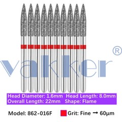 10pc Dental Super Fine/Fine/Medium Grit Diamond Burs for Handpiece Friction Grip