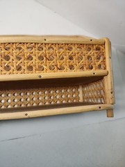 Vintage Bamboo & Rattan Cane Wood Surface Top Desk Top Letter Organizer
