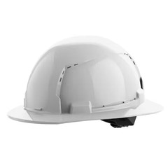 BOLT White Type 1 Class C Full Brim Vented Hard Hat with 4 Point Ratcheting Susp