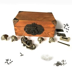 Jewelry Box Antique Lock Latch Hasp Hinges Handle Box Corner Protectors Kit f…