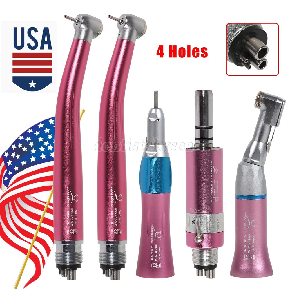 5Pcs Dental High Turbine Low Speed Straight Handpiece Contra Angle Air Motor 4H