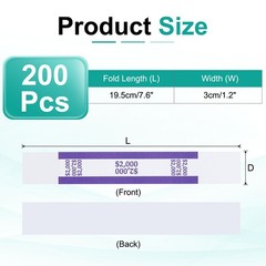200Pcs Money Band 2000 Dollar Money Bill Wrapper Self-Adhesive Bill Band Purple