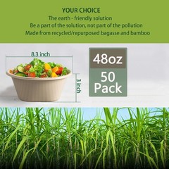 48-Ounce Disposable Bowl – Durable Compostable Bowl – Microwave Safe [50-Pack]