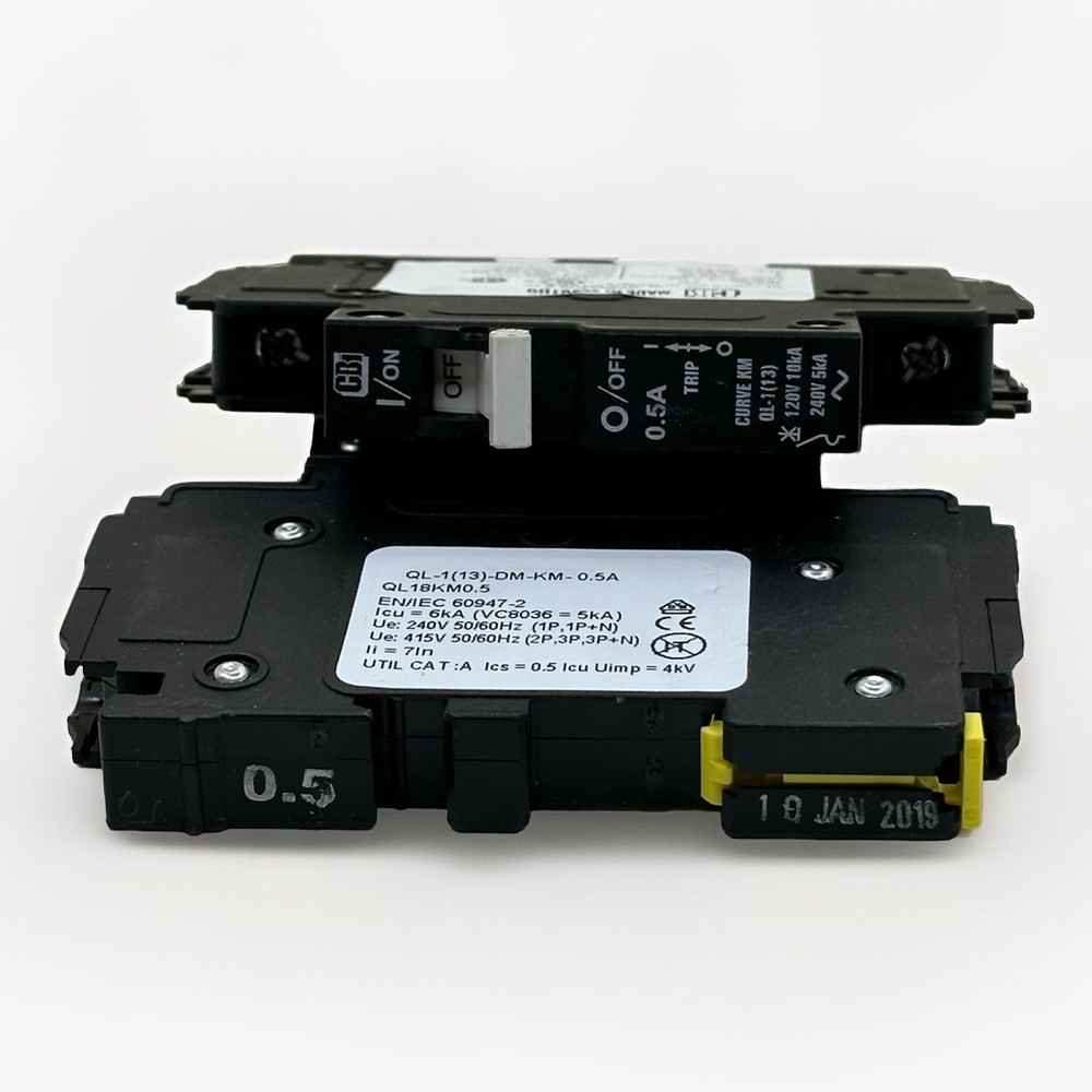 *Lot of 2* CBI QL-1(13)-DM-KM-0.5A QL MINI BREAKER 0.5 AMP 120V 10kA 240V 5kA