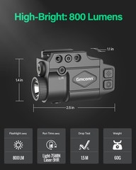 Gmconn 800 Lumen Tactical Flashlight with Green Beam Sight Combo, Gun Black