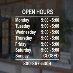 Custom Business Store Hours Sign Decal Sticker 12×18 EXTERIOR Window Door