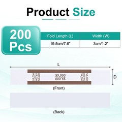 200Pcs Money Band 5000 Dollar Money Bill Wrapper Self-Adhesive Bill Band Brown