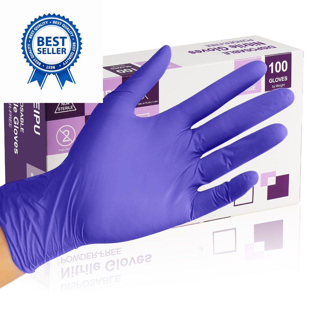 PEIPU Nitrile Gloves,Disposable Cleaning Medium (Pack of 100), Blue