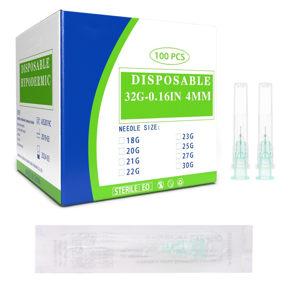 100 Pack 32 Ga 4mm 0.16IN Disposable Dispensing Needles for 30G 0.5 inch