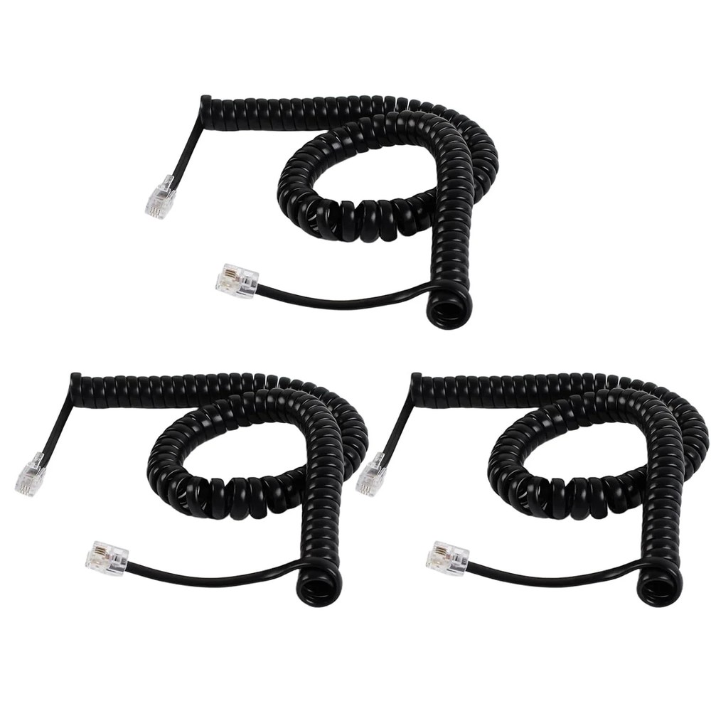 3PCS Landline Phone Cord 10ft Uncoiled 1.2ft Coiled Universal Cable Black Office