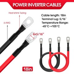 6 AWG Battery Cables 6 Gauge Battery Power Inverter Cable with 5/16 Inch Tinn…