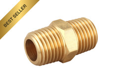 Brass Hex Nipple 1/4 Inch NPT Male Pipe Adapter Connector Fitting 0.5 OD 4 Pack