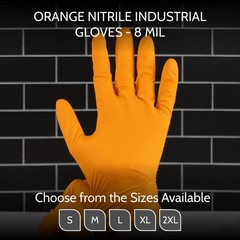 Heavy Duty Orange Nitrile Gloves With Raised Diamond Texture 8-Mil XL-Size 2000
