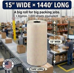 Bulk White Newsprint Packing Paper Roll 15″ x 1400ft – 1,000 Sheets for Moving