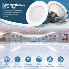 8 Inch LED Commercial Downlight,36W Recessed Ceiling Light Power &CCT Adjustable