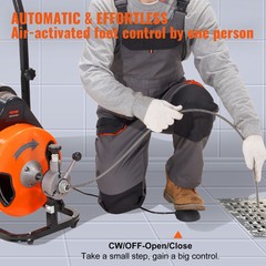 VEVOR Drain Cleaner Machine Electric Drain Auger 75 FT x 3/8 In Auto Feed
