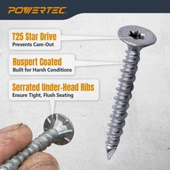 POWERTEC Cement Screws #8 x 15/8″, Ruspert Coated Concrete Screws with T25 To…