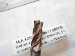 NEW M.A. FORD USA 8MM DIA. X 19MM LOC X 63MM OAL 4FL. CC CARBIDE SQUARE END MILL