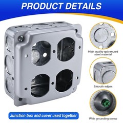 Patioer 4″x4″ Metal Electrical Box with Cover Double Duplex 1-1/2” Deep, 10 Set