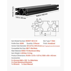 Uimoso 2-10PCS 4080 Aluminum Extrusion 500-2000 mm T/V Slot Anodized Linear Rail