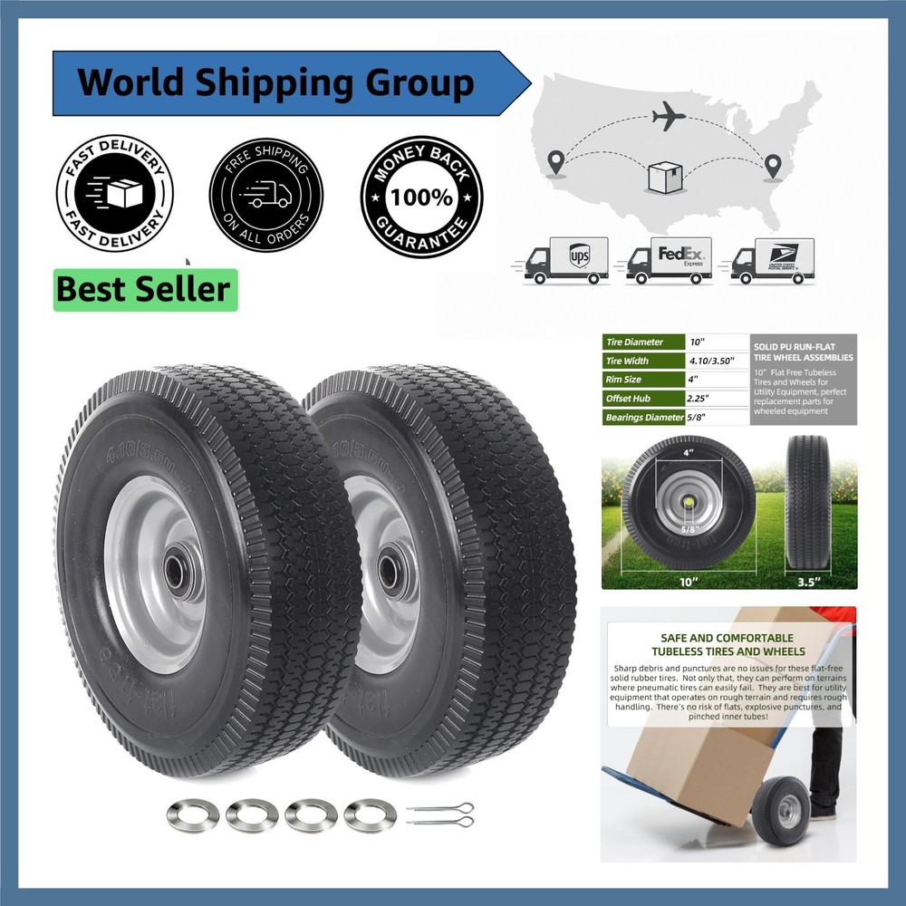 Durable 10-Inch Solid Rubber Tire & Wheel Set – Ideal for Hand Trucks & Carts