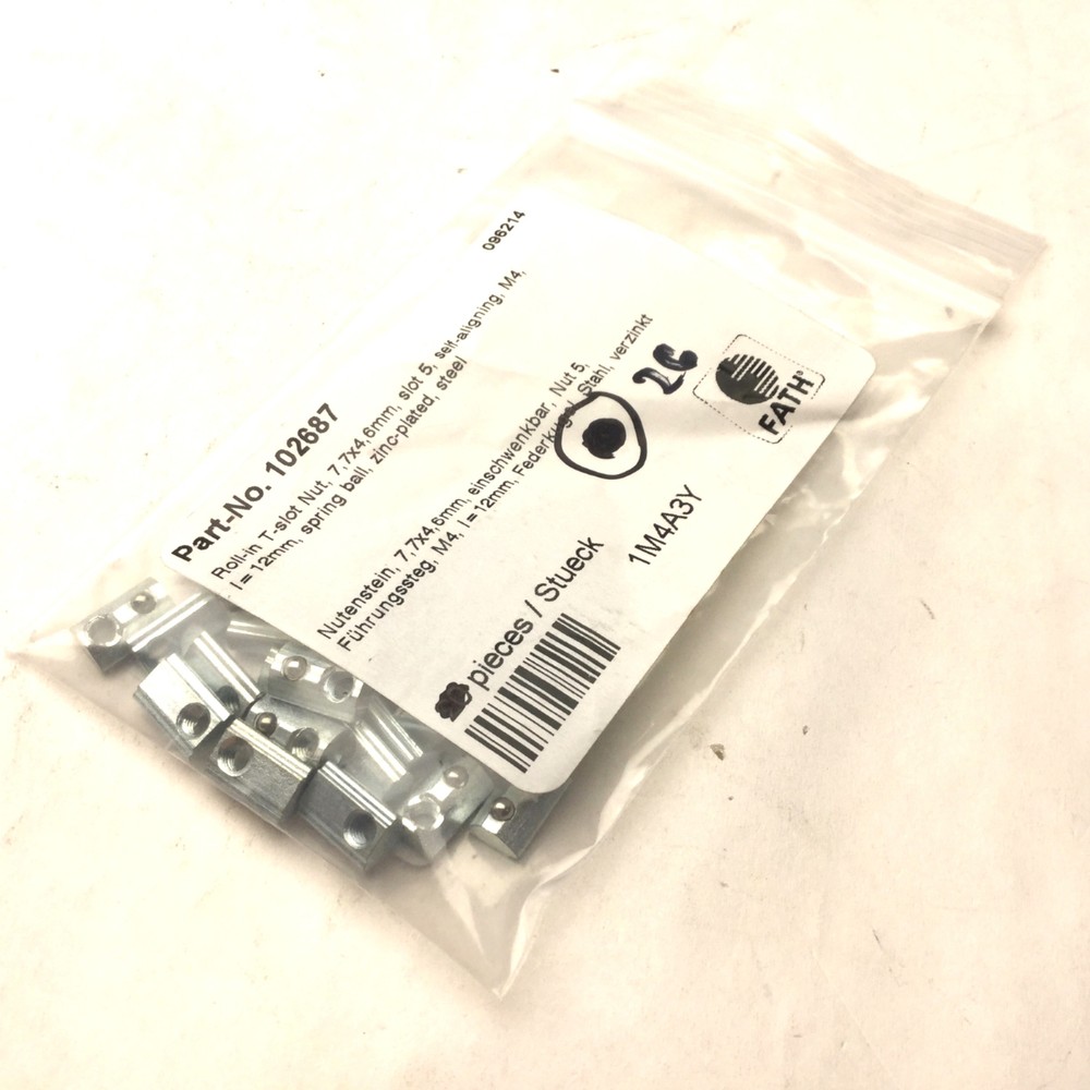 Lot of 26 Fath 102687 Roll-In T-Slot Nut, 7.7 x 4.6mm, With Spring Loaded Ball
