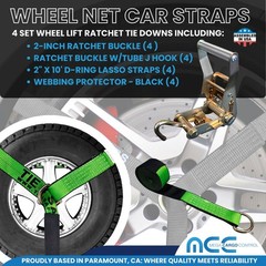 4 Sets 2″ x 10′ Ratchet w/Finger J Hook Wheel Lift Lasso Strap Tow Truck Towing