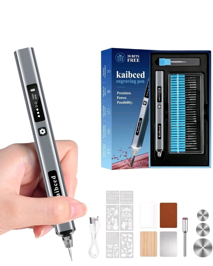 Kaibced Manual Engraving Pen with 30 Bits for Metal Wood Leather Acrylic
